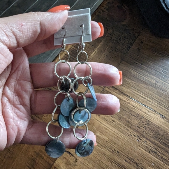 Blue Shell Drop Earrings. - Picture 2 of 2